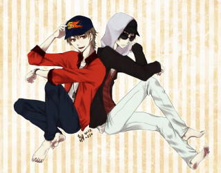 Anime characters sitting floor together - lineart free wallpaper
