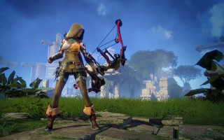Woman costume bow arrow field - concept art free wallpaper