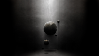 Black white planet satellites dark - surreal photography free wallpaper