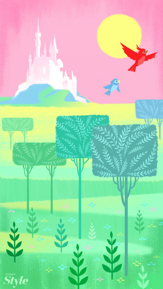 Castle bird trees foreground pink - storybook illustration free wallpaper