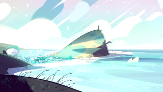 Cartoon boat beach sky background - beautiful scene free wallpaper