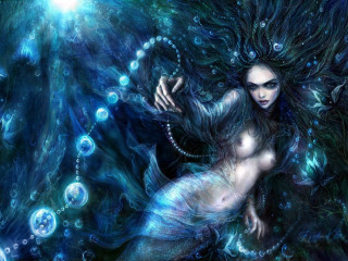 Woman long hair body water - dark fantasy art free wallpaper