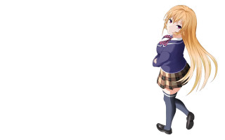 Blonde girl crossed arms school - a blue shirt free wallpaper for desktop