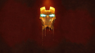 Yellow ironman mask glowing eyes 3 - a red wall free wallpaper