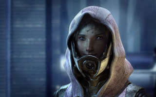 Woman hooded jacket gas mask - a gas mask free wallpaper