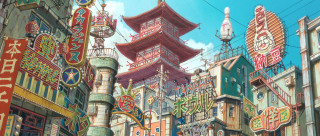 City painting buildings signs clock - building free wallpaper
