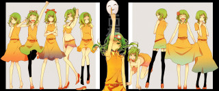 Anime girls green hair orange - bright color free wallpaper