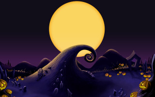 Halloween cartoon scene full moon - derek hill free wallpaper