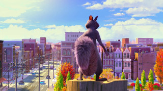 Cat standing post city sky - pixar and disney animation free wallpaper
