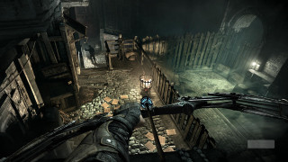 Dark alley lantern person standing - dynamic camera angle free wallpaper