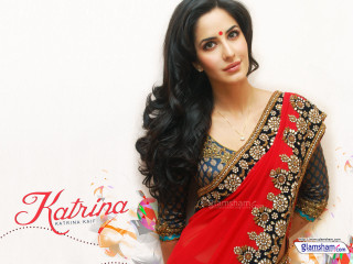 Woman red sari pose white - a white wall free wallpaper
