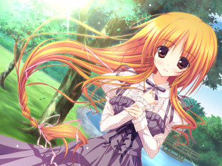 Girl long hair bow tie 9 - tree and grass free wallpaper
