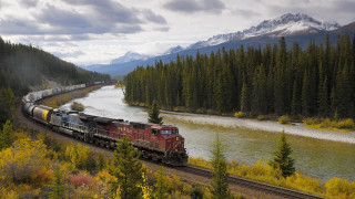 Train river forest mountains cloudy - douglas robertson bisset free wallpaper