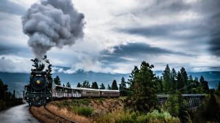Train forest road cloud tracks - a train free wallpaper