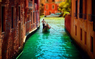 Narrow canal boat cityscape evgeny - impressionist painting free wallpaper