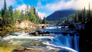 River waterfall trees rocks mountain 2 - alexander brook free wallpaper