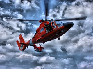 Red helicopter cloudy sky person - a.d.m. cooper free wallpaper