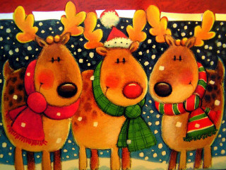 Three reindeers scarves snow christmas - winter free wallpaper for desktop