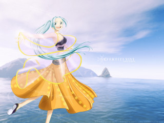 Woman yellow dress flying water - over the water free wallpaper