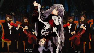 Skeleton girl long hair rose - a rose free wallpaper
