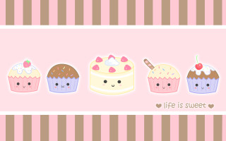 Pink striped cupcakes cake cherry - a cherry free wallpaper