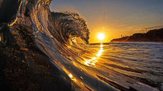 Sunset wave ocean sand rocks - sand free wallpaper