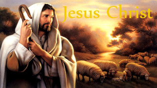 Jesus holding cross sheep field - a painting of jesus holding free wallpaper