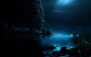Man boat river night full - matte fantasy painting free wallpaper