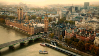 City bridge river boat view - tilt shift free wallpaper