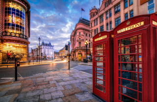 Red telephone booths road tall - the side of a road next free wallpaper