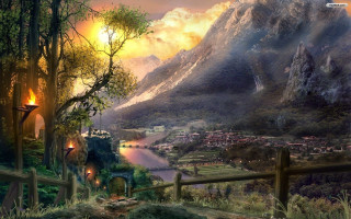 Mountain landscape river village distance - christophe vacher free wallpaper