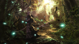 Forest magic woman glowing bow - a bow free wallpaper
