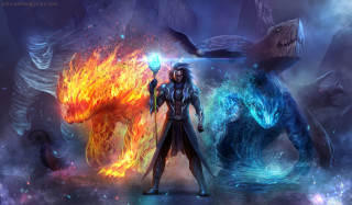Man sword monster fire dark - epic fantasy character art free wallpaper