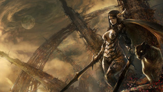 Woman sword cat fantasy demon - chris rahn free wallpaper