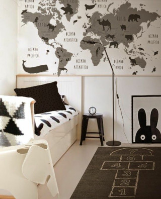 Bedroom world map black white - florianne becker free wallpaper