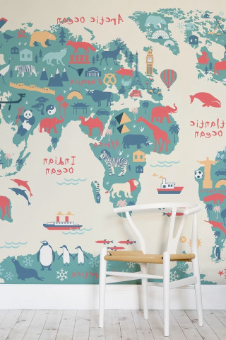 Chair wall worldmap wooden chair - maximalism free wallpaper