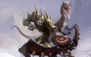 Man riding dinosaur sword shield - his hand in free wallpaper