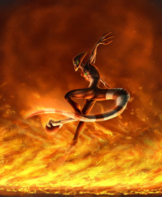 Woman dancing fire arms out - wide free wallpaper