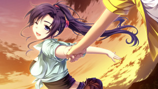 Girl yellow shirt sky clouds - cloud and a sun free wallpaper
