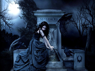 Woman black dress cemetery grave - over her head free wallpaper