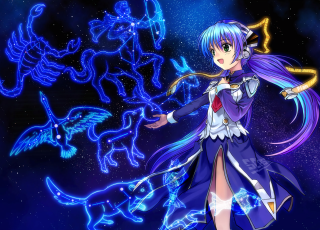 Anime girl purple hair blue 3 - blue star free wallpaper