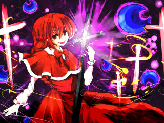 Woman red dress sword cross - a cross free wallpaper