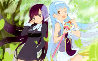 Anime girls forest trees leaves - a flower free wallpaper