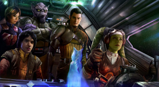 Group people room fountain spaceship - free sci-fi wallpaper