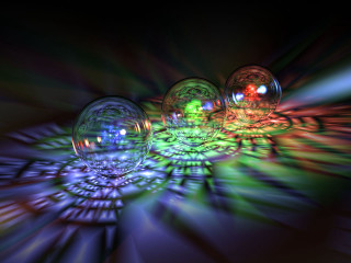 Glass balls table black background - ray free wallpaper