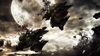 Flying birds forest full moon - full free wallpaper