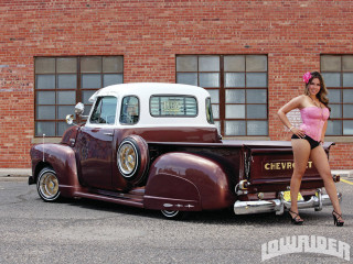 Woman pink dress vintage truck - bill lewis free wallpaper