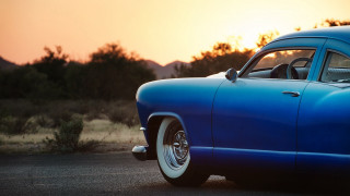 Blue car parked sunset dawn - the side of a road free wallpaper
