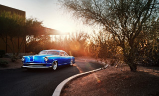 Blue car parked road tree - a blue car free wallpaper