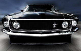 Black mustang night street headlights - dennis flanders free wallpaper